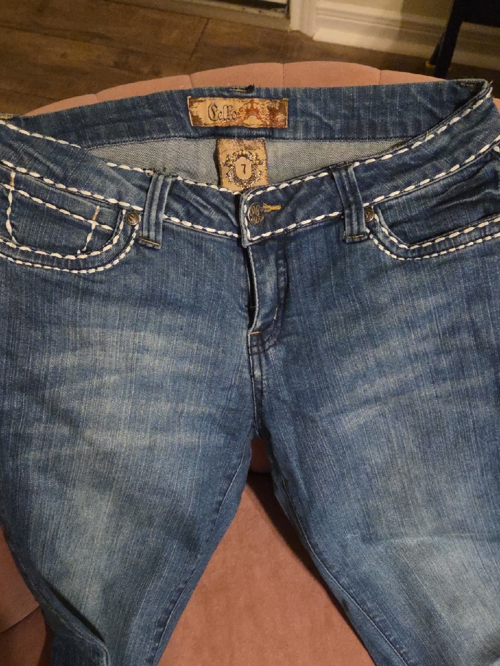 Cello Women's Skinny Jeans in Blue with White Topstitch